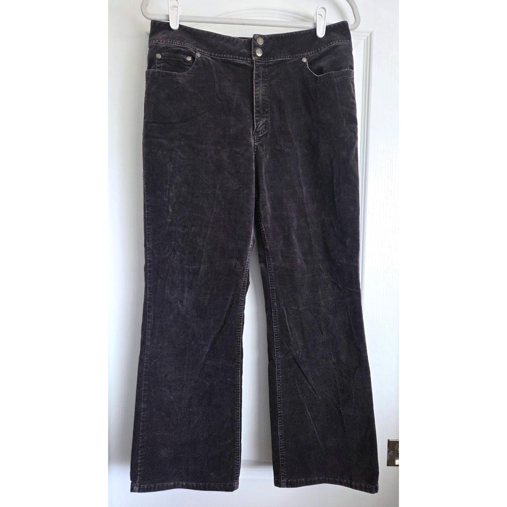 Chico's Dark Plum Purple Corduroy Wide Leg Pants Size 2/L Double Snap Closure - Picture 1 of 5